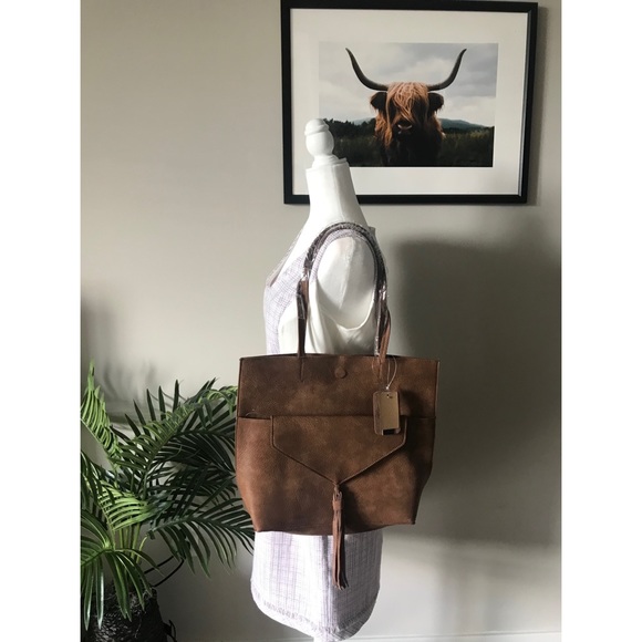 Street Level Suede/Leather Tote - Picture 3 of 7